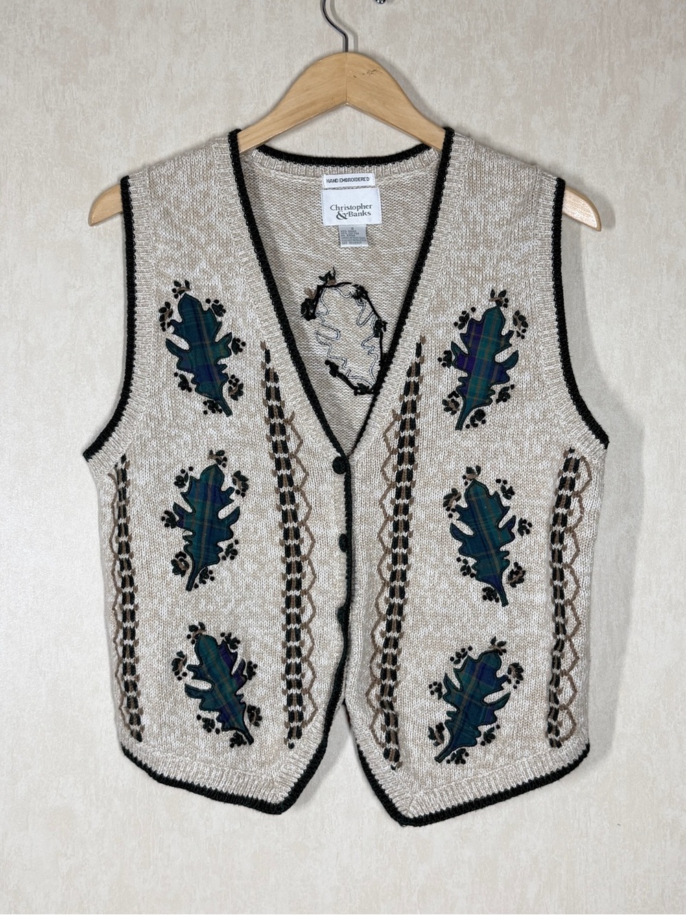 Christopher & Banks Women’s Vtg Hand Embroidered Ramie Sweater Vest Holiday S
